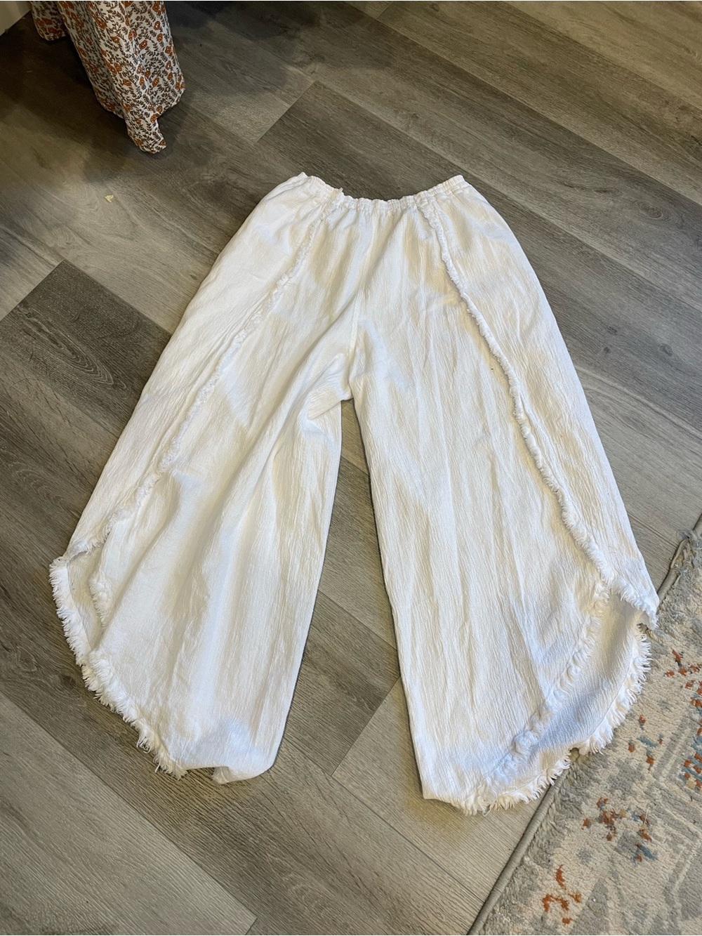 Dunes White cotton gauze boho Wide-Leg Fringe pants M/L